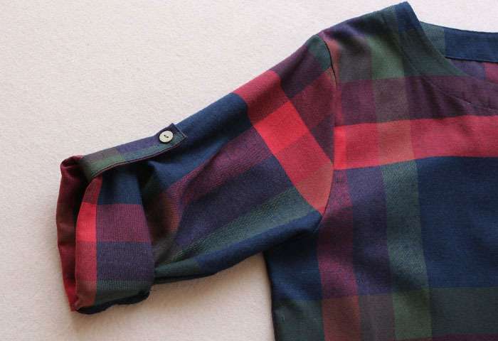 ブラウス 秋色チェック柄シャツワンピース