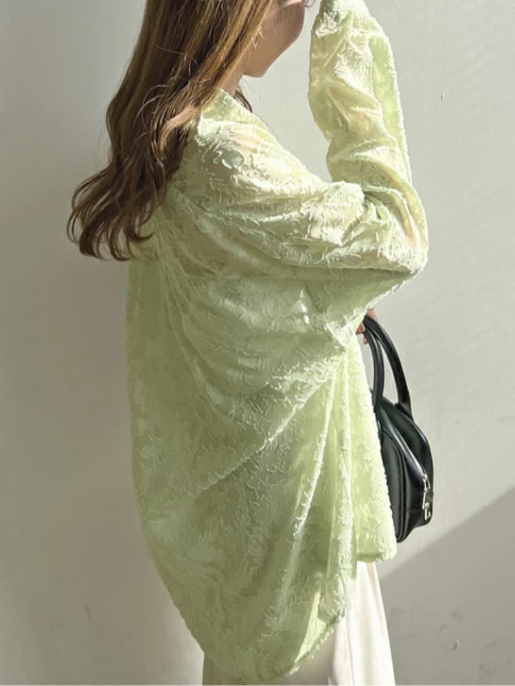 ブラウス 透かし花柄シアーブラウス