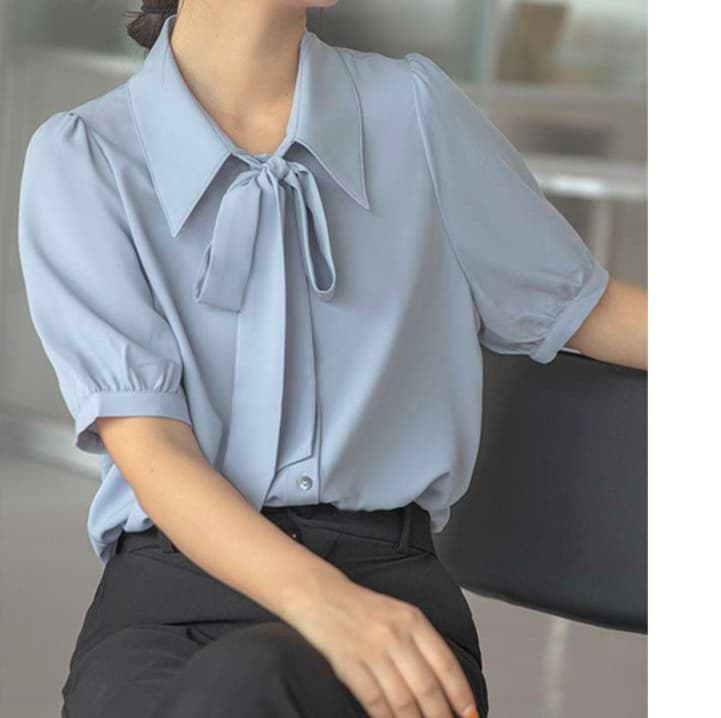 ブラウス 優美なリボンタイ付きパフスリーブブラウス