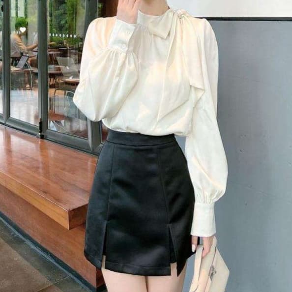 ブラウス エレガントなパフスリーブブラウス