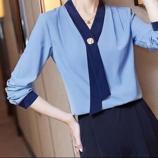 ブラウス エレガントリボンタイ襟スリムブラウス