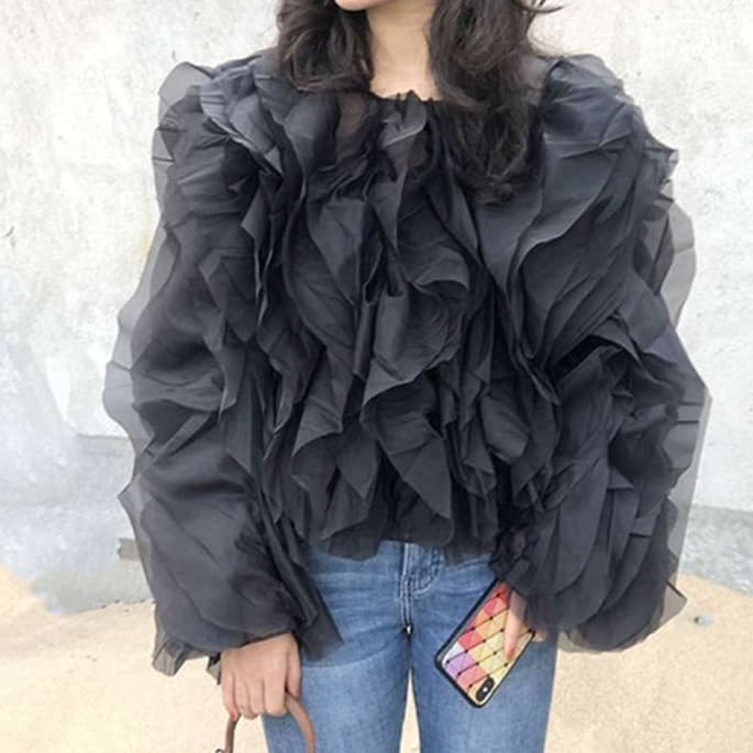 ブラウス ボリューミーフリルのシアートップス