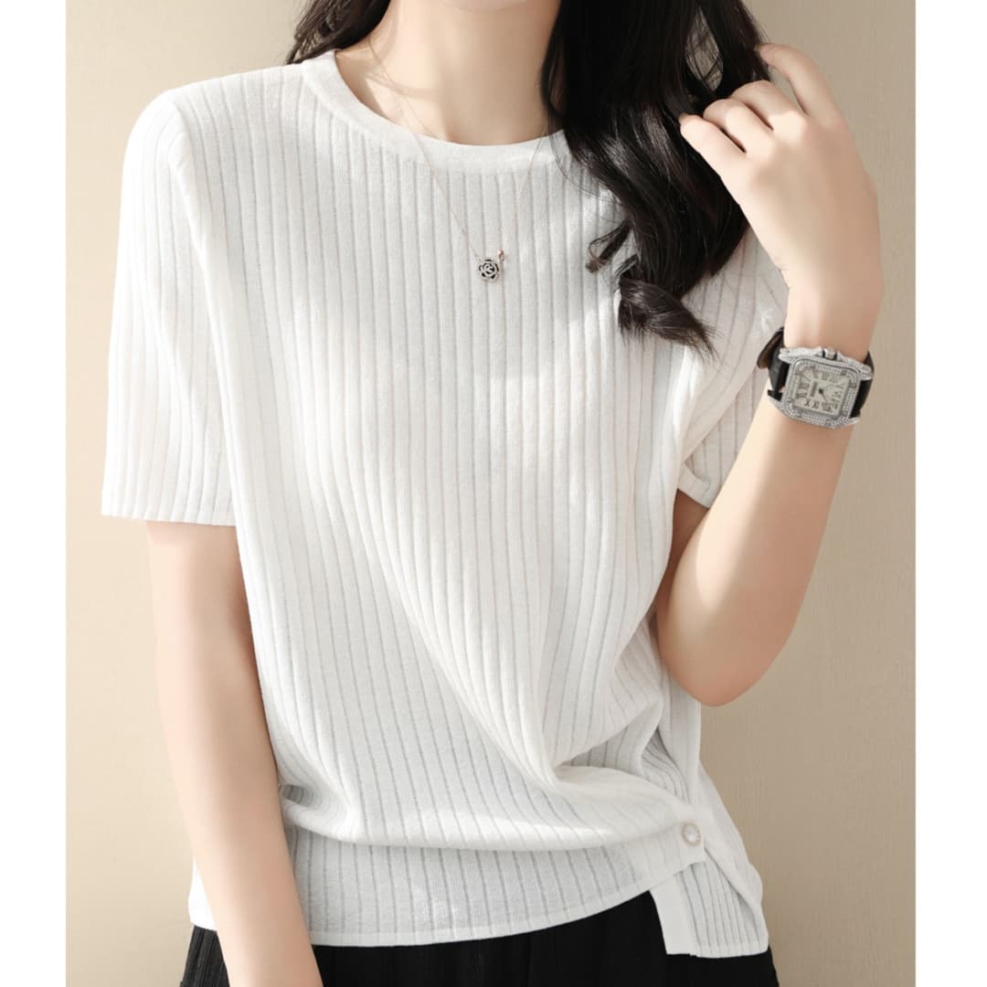 優美リブ編みデザインブラウス