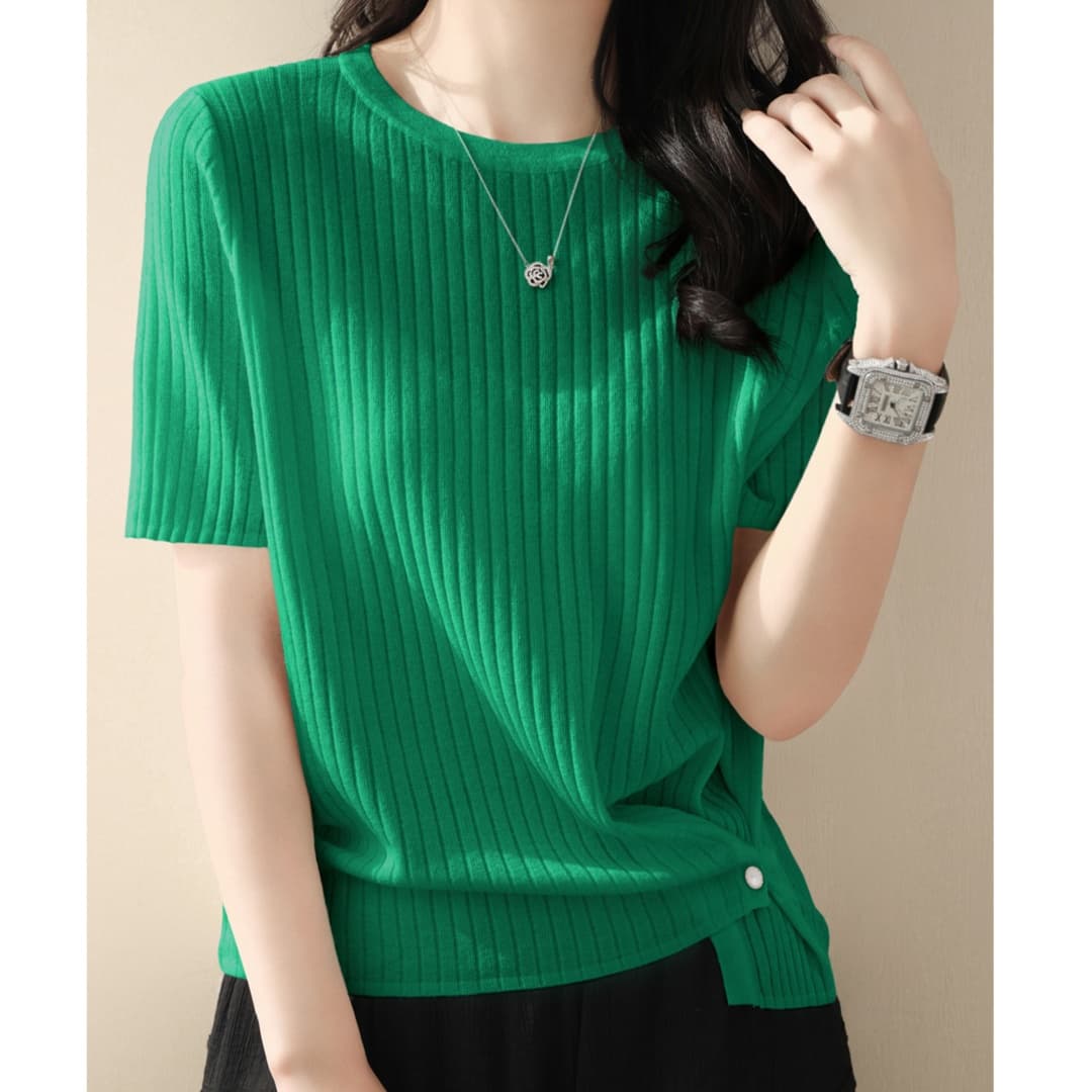 優美リブ編みデザインブラウス