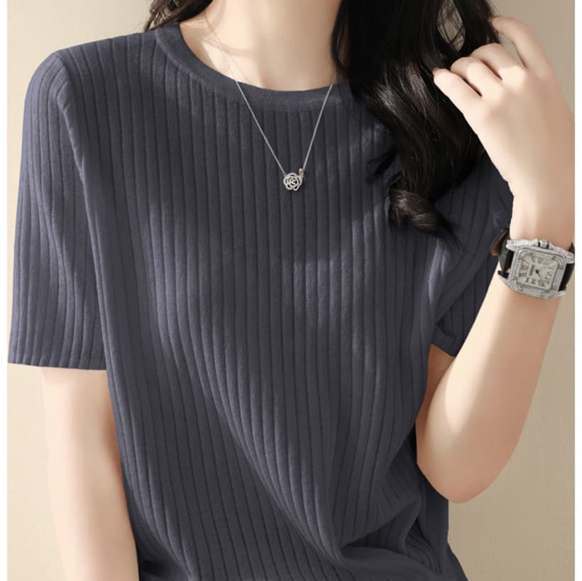 優美リブ編みデザインブラウス