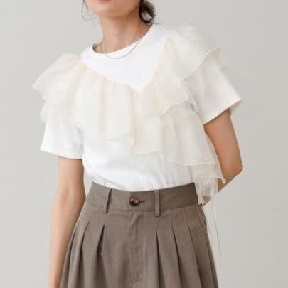 ブラウス 優美フリルレイヤード半袖ブラウス