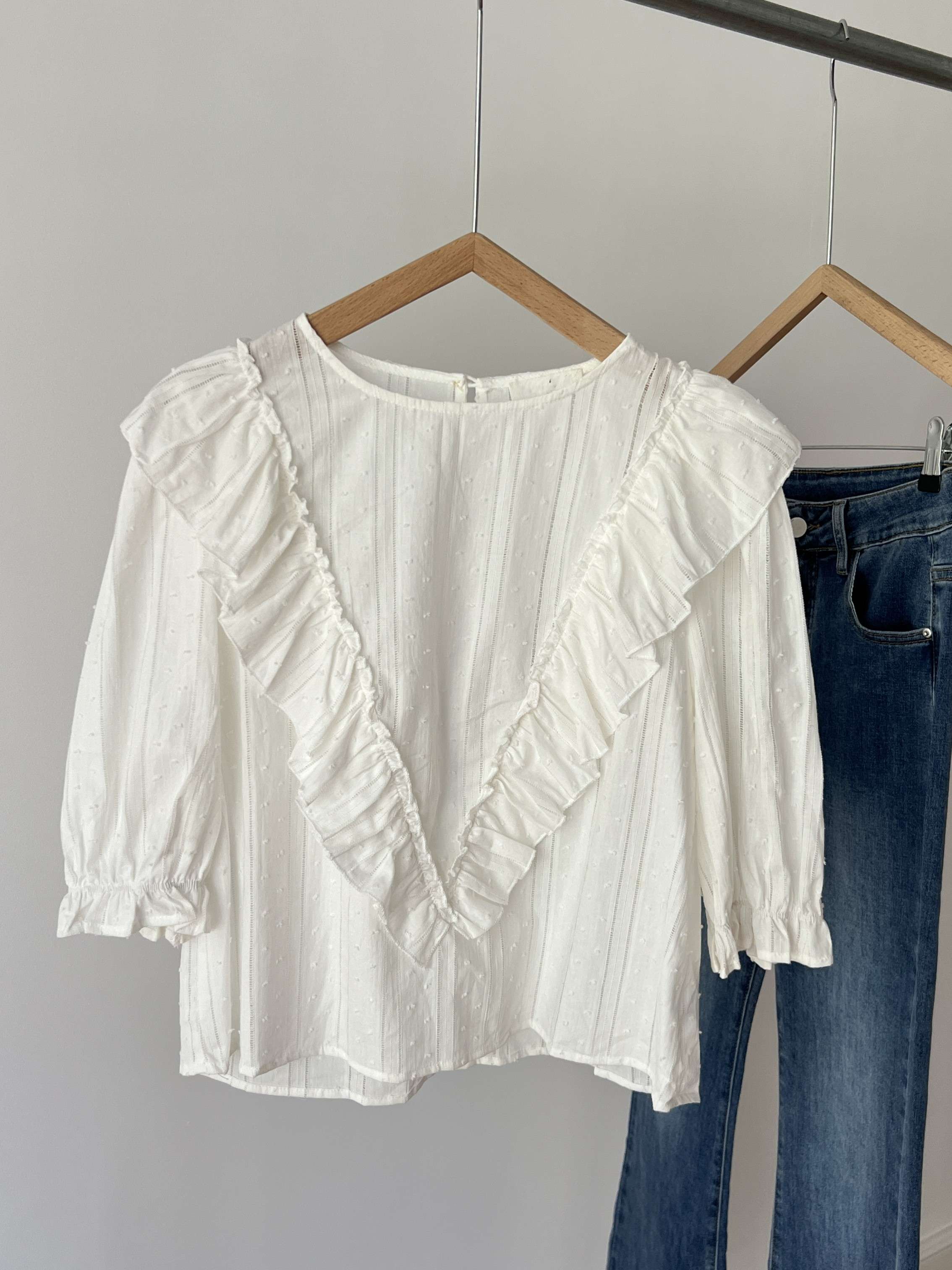 ブラウス シアーフリル袖ブラウス