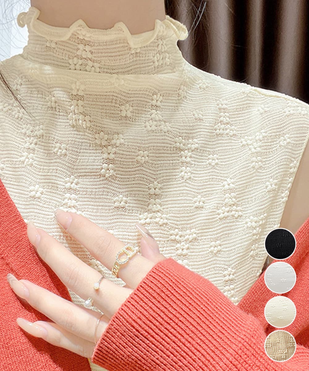 ブラウス フリルネック総レースパフスリーブトップス