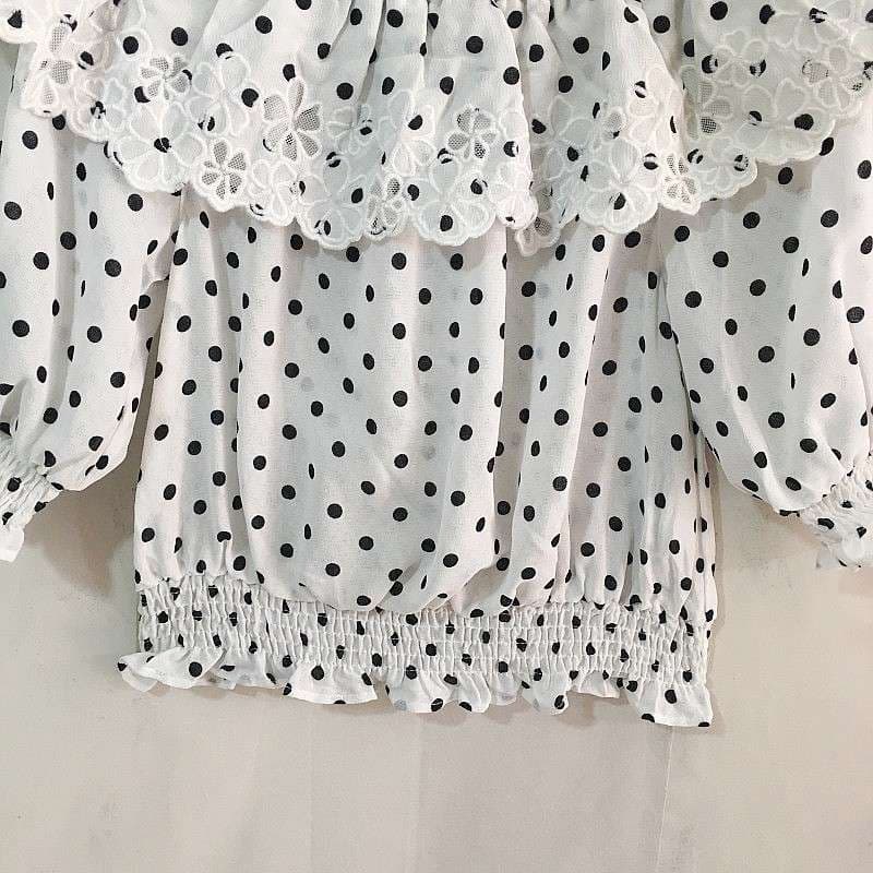 ブラウス 水玉レースフリル オフショルダーブラウス