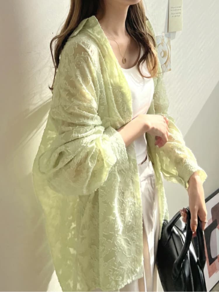 ブラウス 透かし花柄シアーブラウス