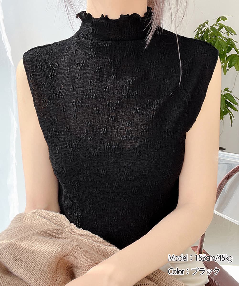 ブラウス フリルネック総レースパフスリーブトップス