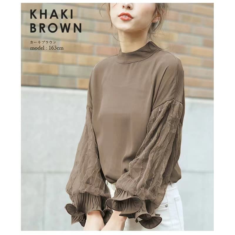 透かしレース袖フリルデザインブラウス