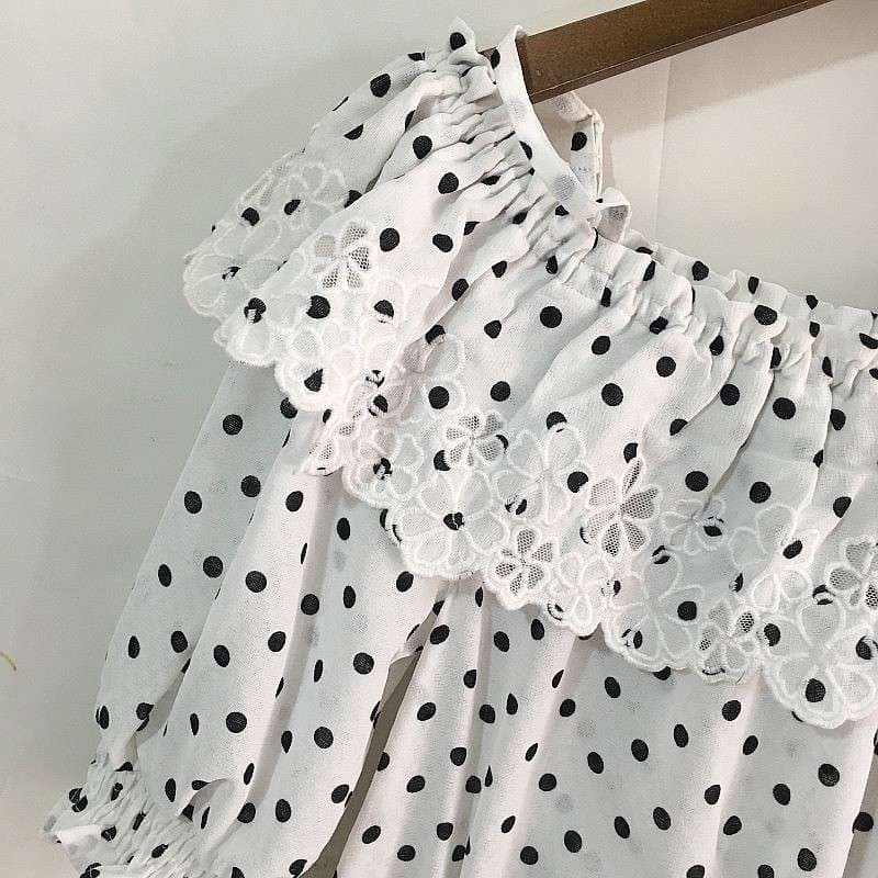 ブラウス 水玉レースフリル オフショルダーブラウス