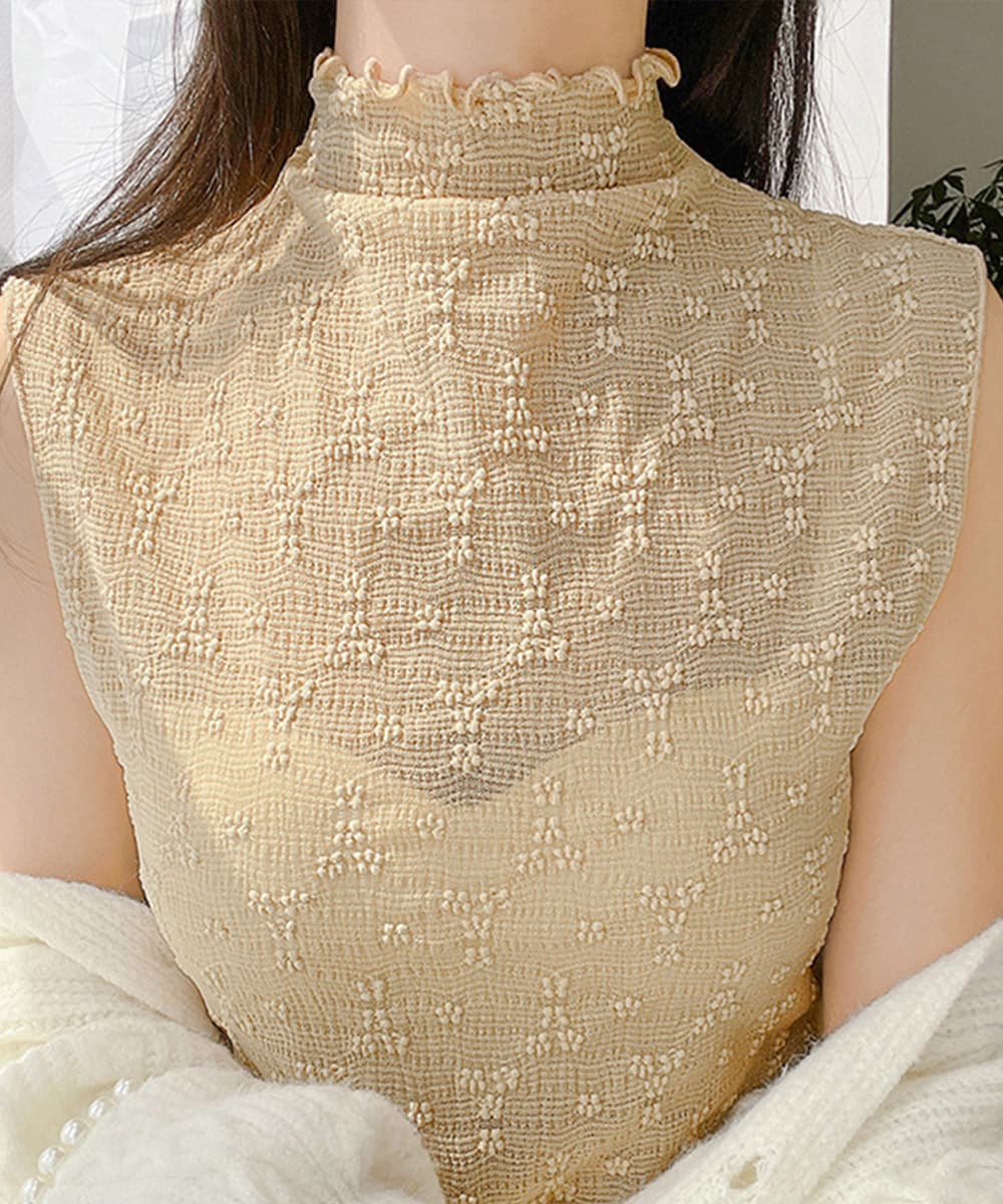 ブラウス フリルネック総レースパフスリーブトップス