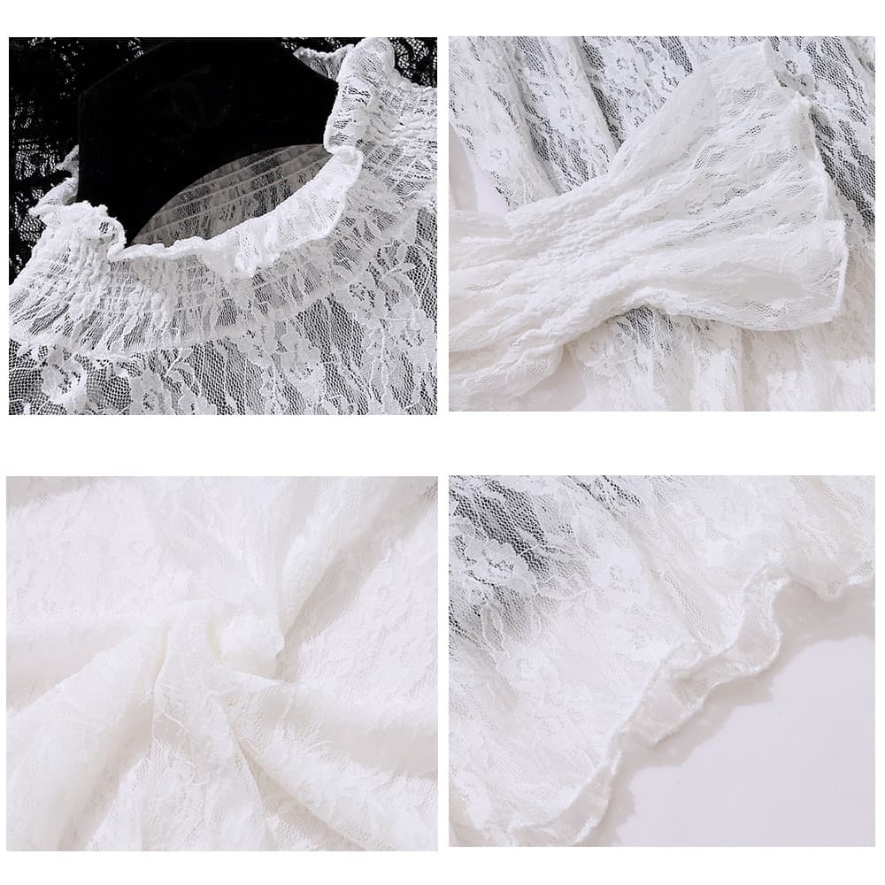 花柄レース パフスリーブ フリルブラウス