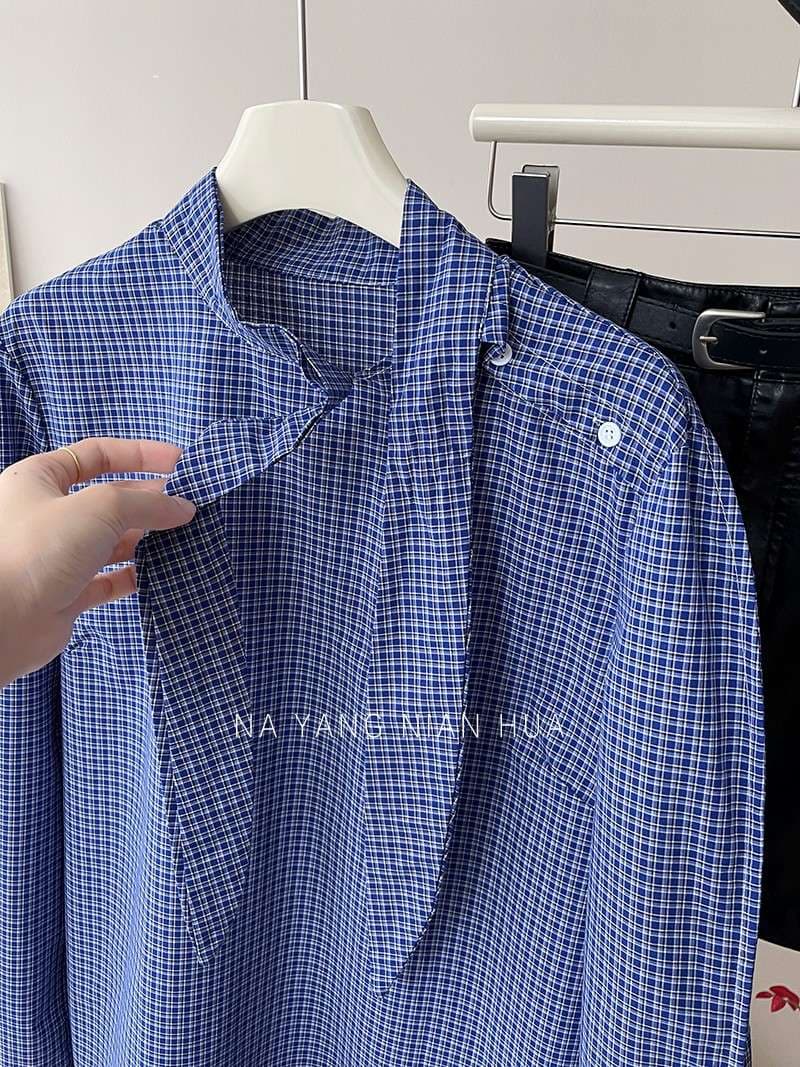 ブラウス チェック柄リボンタイブラウス