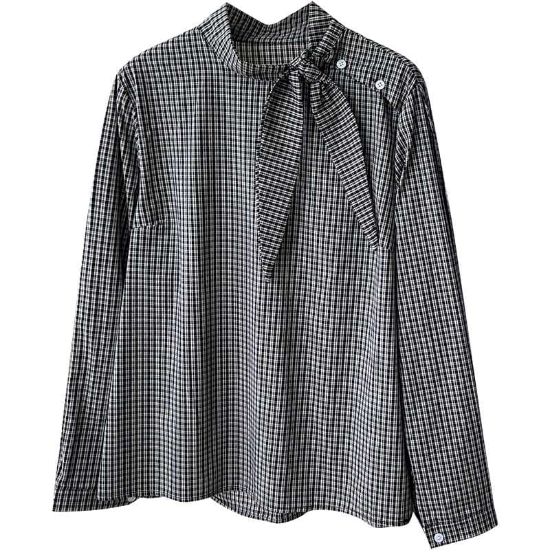 ブラウス チェック柄リボンタイブラウス