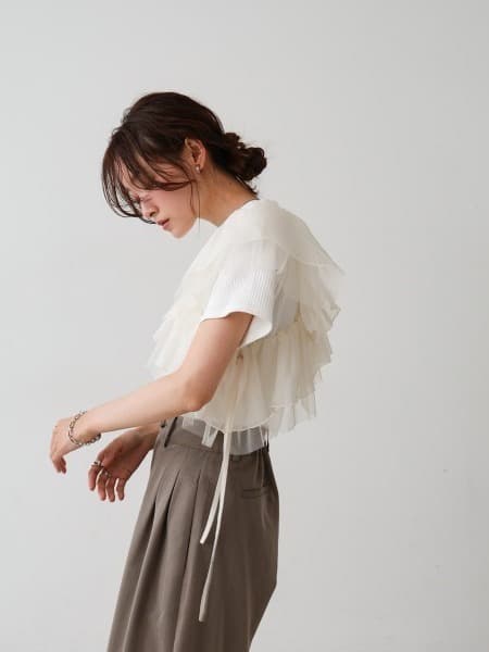 ブラウス 優美フリルレイヤード半袖ブラウス