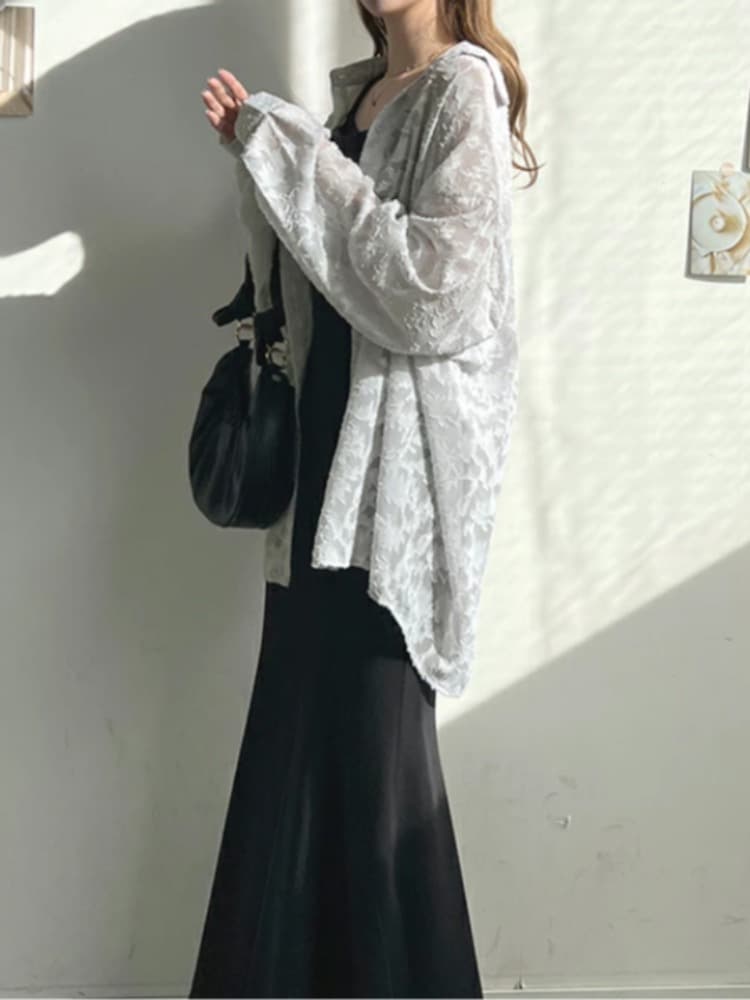 ブラウス 透かし花柄シアーブラウス