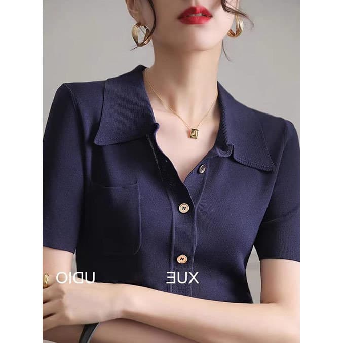 ブラウス 上質ニット ポロカラー ブラウス