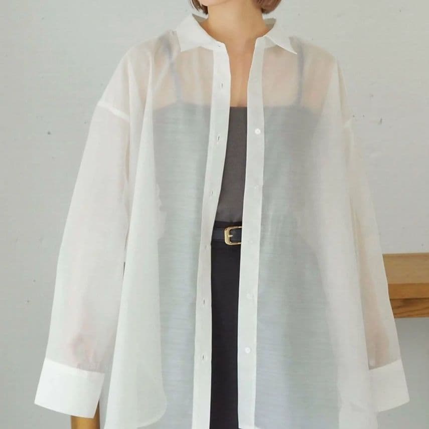 ブラウス 透け感シアーオーバーサイズブラウス