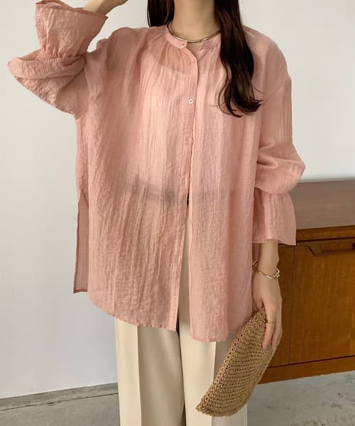 ブラウス シアー素材ゆったりバックスリットブラウス